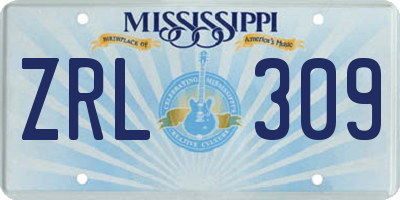 MS license plate ZRL309