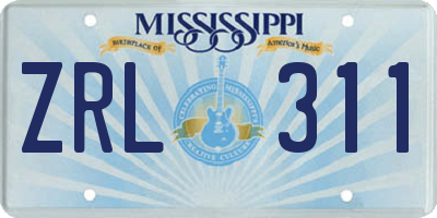 MS license plate ZRL311