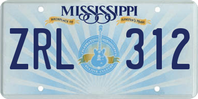 MS license plate ZRL312