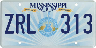 MS license plate ZRL313