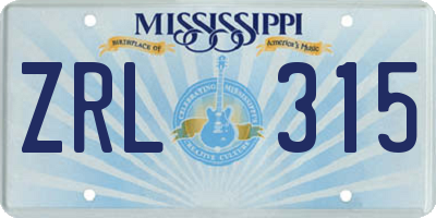MS license plate ZRL315