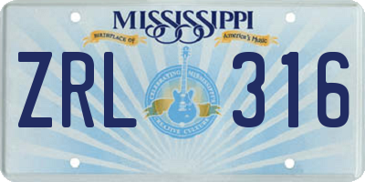 MS license plate ZRL316