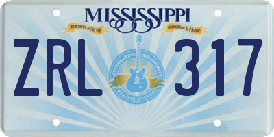 MS license plate ZRL317