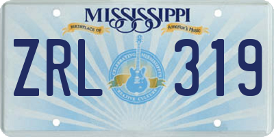 MS license plate ZRL319