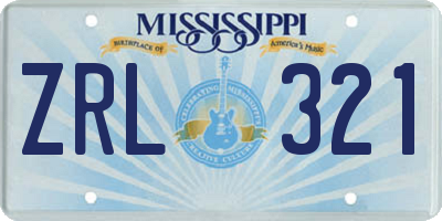 MS license plate ZRL321