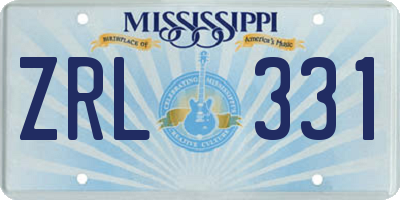 MS license plate ZRL331
