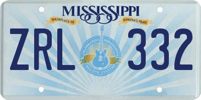 MS license plate ZRL332
