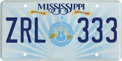 MS license plate ZRL333