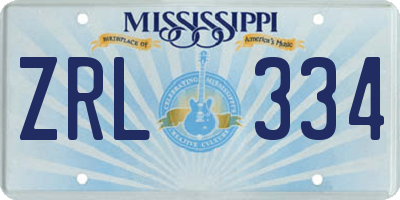 MS license plate ZRL334
