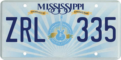 MS license plate ZRL335