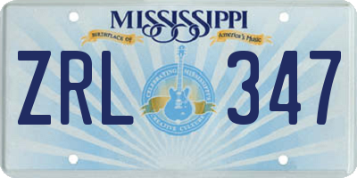 MS license plate ZRL347