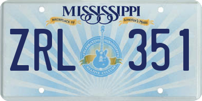 MS license plate ZRL351