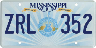 MS license plate ZRL352