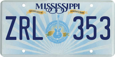 MS license plate ZRL353