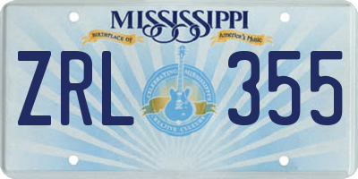 MS license plate ZRL355