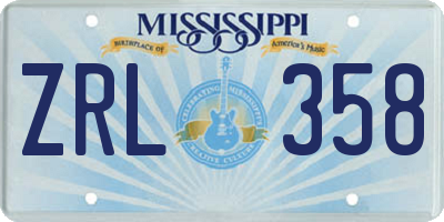 MS license plate ZRL358