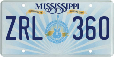 MS license plate ZRL360