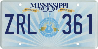 MS license plate ZRL361