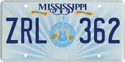 MS license plate ZRL362