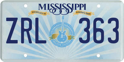 MS license plate ZRL363