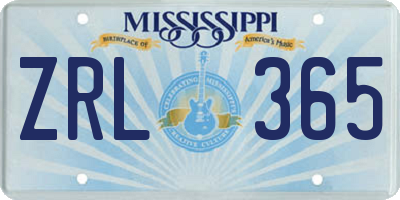 MS license plate ZRL365