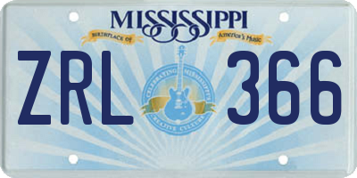 MS license plate ZRL366