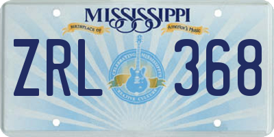 MS license plate ZRL368