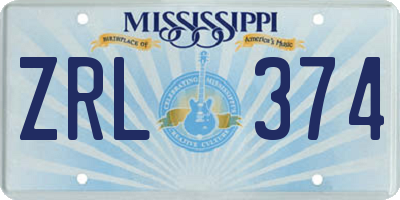 MS license plate ZRL374