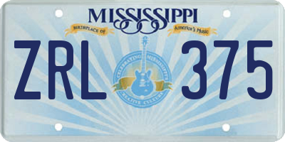 MS license plate ZRL375