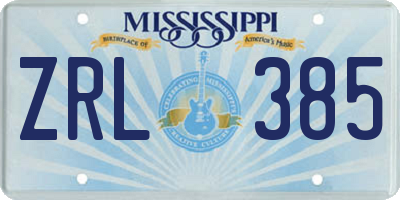 MS license plate ZRL385