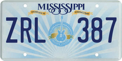 MS license plate ZRL387