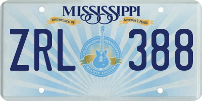 MS license plate ZRL388