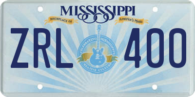 MS license plate ZRL400