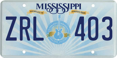 MS license plate ZRL403