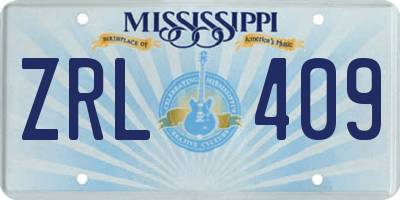 MS license plate ZRL409