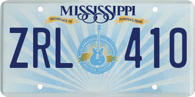 MS license plate ZRL410