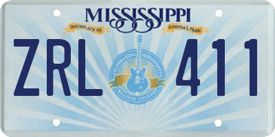 MS license plate ZRL411