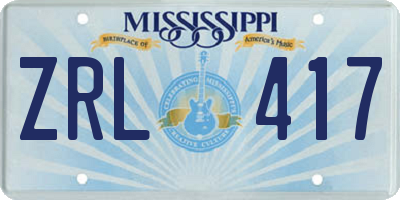 MS license plate ZRL417