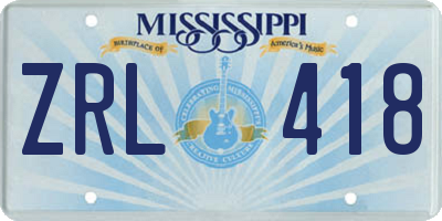 MS license plate ZRL418