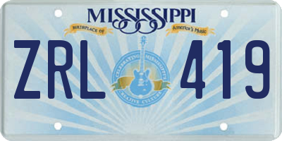 MS license plate ZRL419