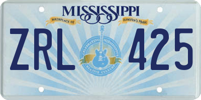 MS license plate ZRL425
