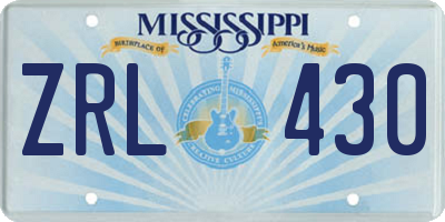 MS license plate ZRL430