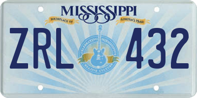 MS license plate ZRL432
