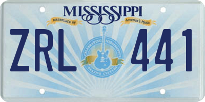 MS license plate ZRL441