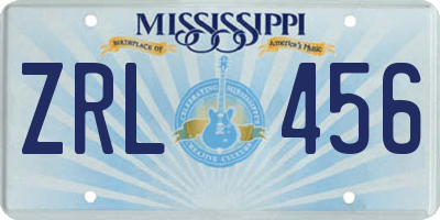 MS license plate ZRL456