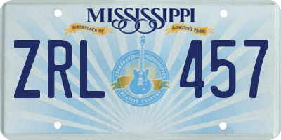 MS license plate ZRL457
