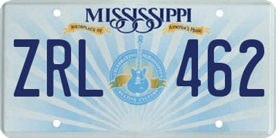 MS license plate ZRL462