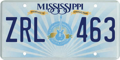 MS license plate ZRL463