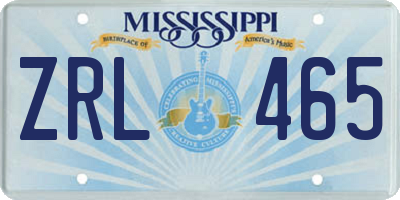 MS license plate ZRL465