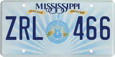 MS license plate ZRL466